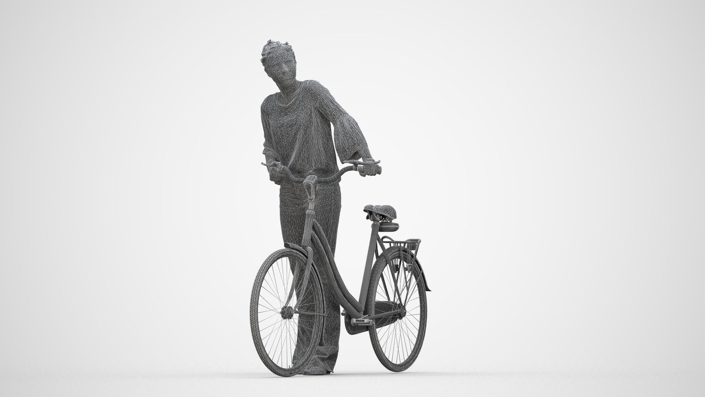 realistic 3D people woman casual cycling, render-ready for V-Ray and Corona, FBX OBJ, wireframe back view
