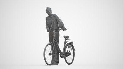 realistic 3D people woman casual cycling, render-ready for V-Ray and Corona, FBX OBJ, wireframe back view