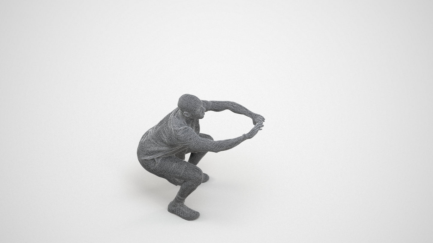 photogrammetry 3D man sport, realistic human model archviz FBX, wireframe three-quarter view