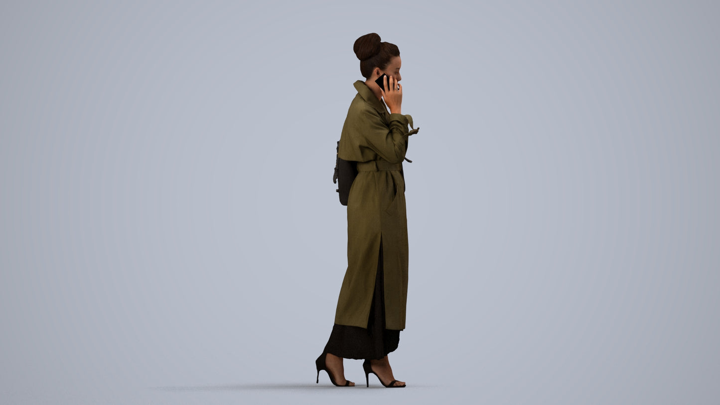scanned 3D woman business standing, photogrammetry people for Enscape and V-Ray, side view render