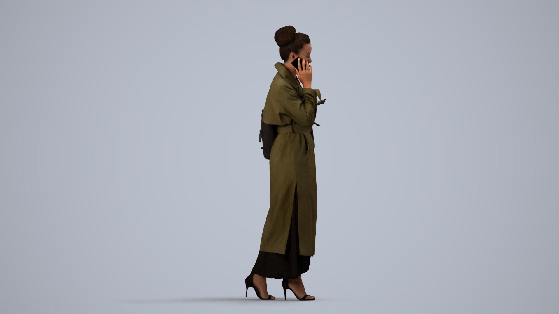 scanned 3D woman business standing, photogrammetry people for Enscape and V-Ray, side view render