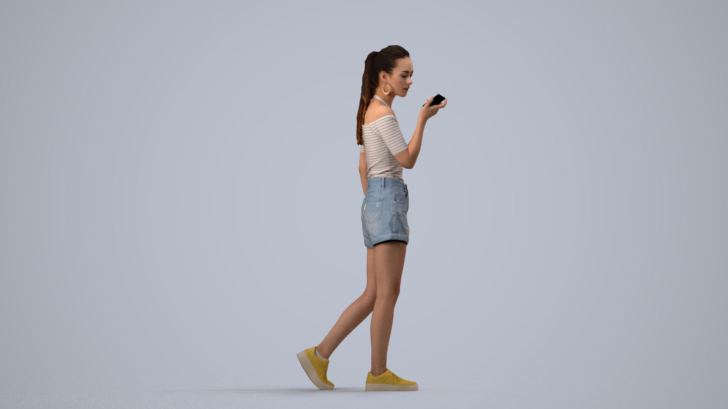 photogrammetry 3D woman casual walking, realistic human model archviz FBX, side view render