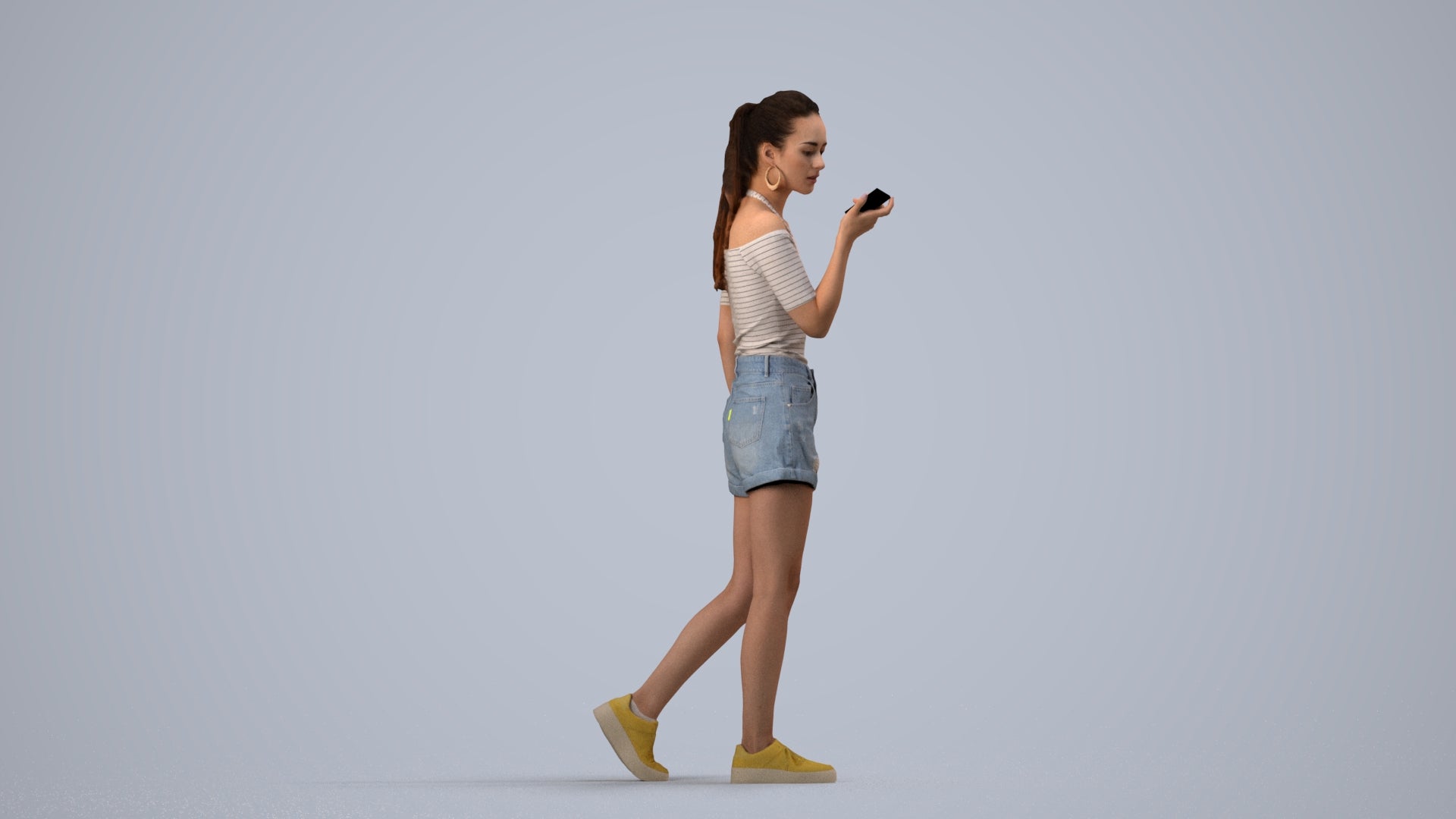 photogrammetry 3D woman casual walking, realistic human model archviz FBX, side view render