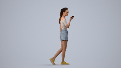 photogrammetry 3D woman casual walking, realistic human model archviz FBX, side view render