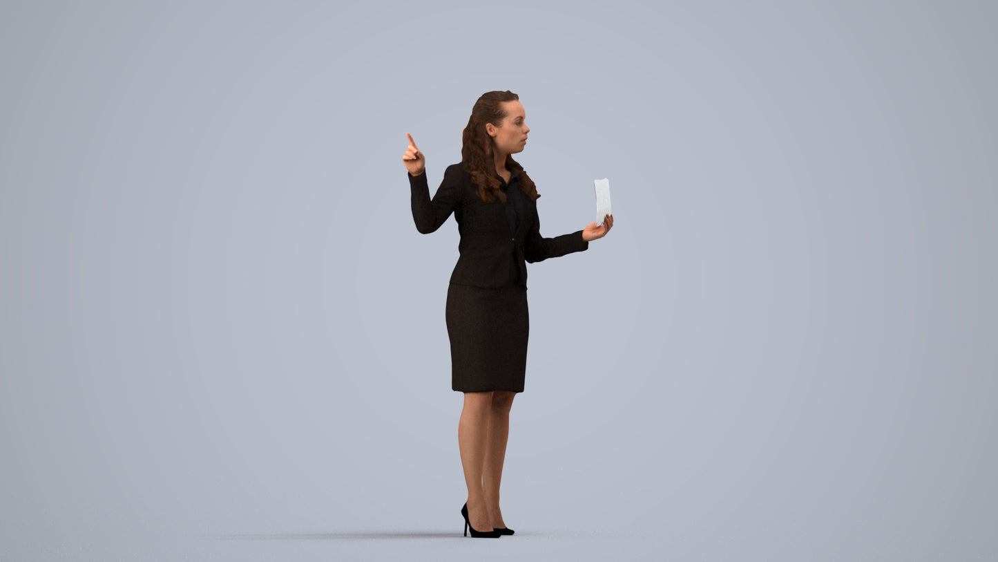 3D people model woman business, scanned human for 3ds Max rendering, side view render