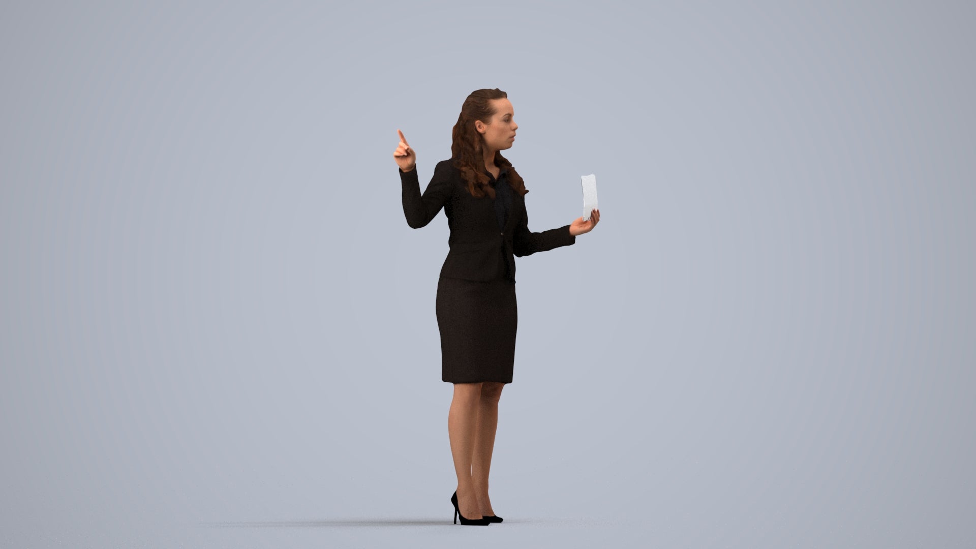 3D people model woman business, scanned human for 3ds Max rendering, side view render