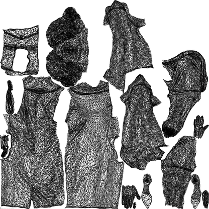 realistic 3D woman casual walking, scanned archviz people for Blender and 3ds Max, wireframe top-down view