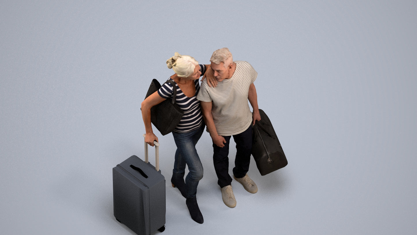 3D scanned senior woman couple casual, photorealistic archviz people for Enscape and SketchUp, back view render