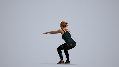 3D human model woman sport, photogrammetry scanned person for archviz, front view render