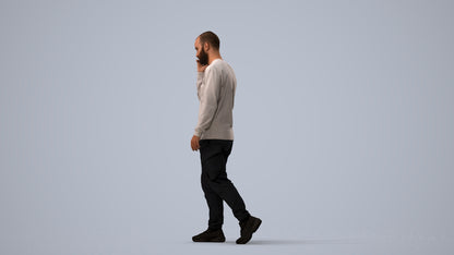3D scanned man walking casual, photorealistic archviz people for Enscape and SketchUp, three-quarter view render