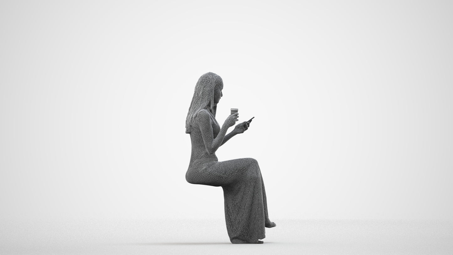 realistic 3D human woman formal formalaffairs, archviz people FBX OBJ for Blender, wireframe side view