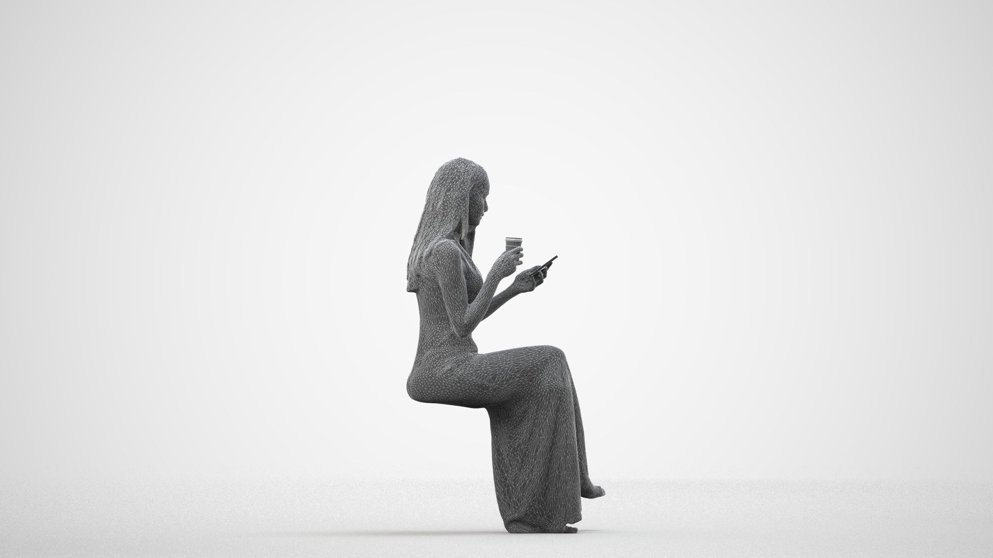 realistic 3D human woman formal formalaffairs, archviz people FBX OBJ for Blender, wireframe side view