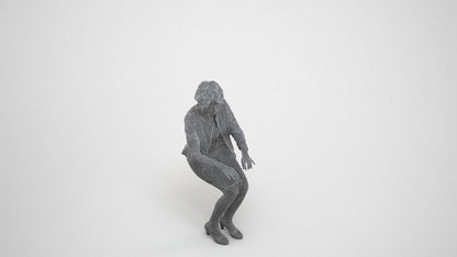 photogrammetry 3D woman business sitting, realistic human model archviz FBX, wireframe three-quarter view