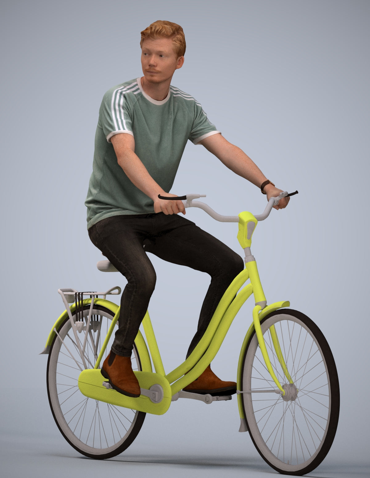 realistic 3D man casual cycling, scanned archviz people for Blender and 3ds Max