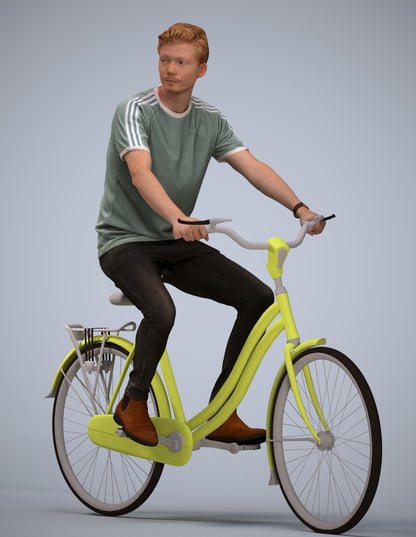 realistic 3D man casual cycling, scanned archviz people for Blender and 3ds Max