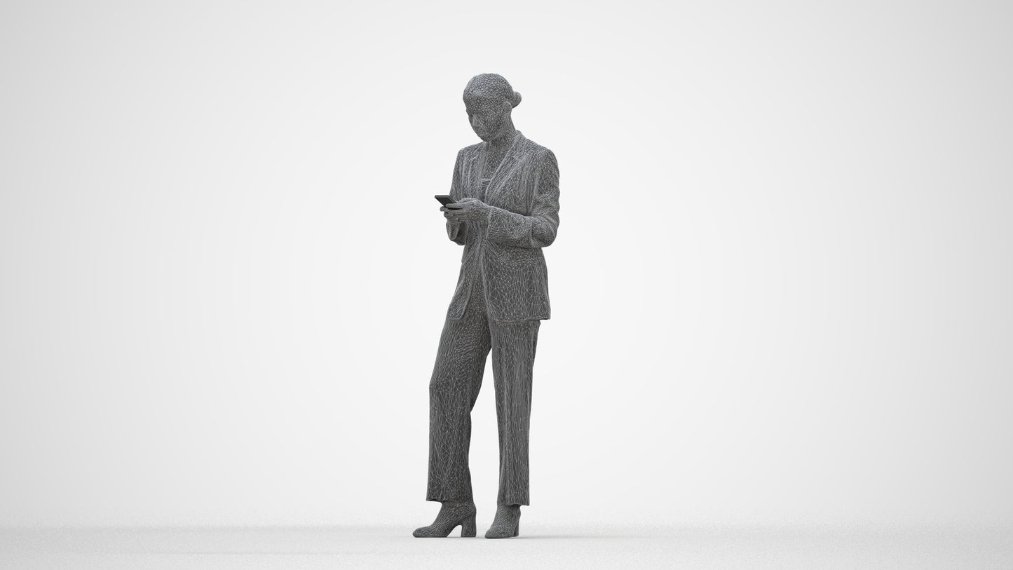scanned 3D woman business, photogrammetry people for Enscape and V-Ray, wireframe back view