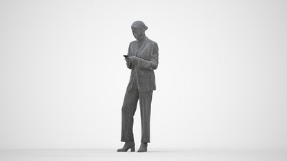 scanned 3D woman business, photogrammetry people for Enscape and V-Ray, wireframe back view
