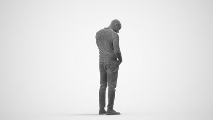 photogrammetry 3D man casual standing, realistic human model archviz FBX, wireframe side view