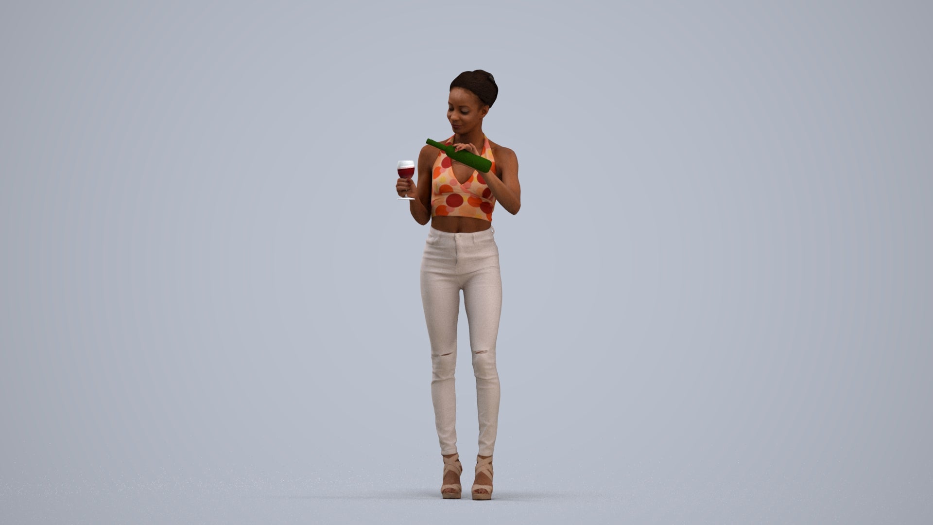 realistic 3D woman casual standing, scanned archviz people for Blender and 3ds Max, standing pose render