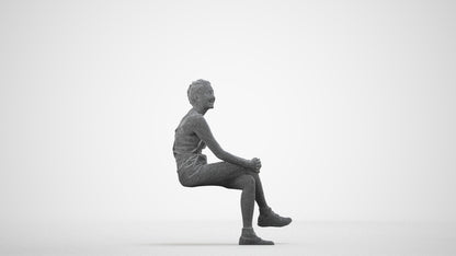 realistic 3D woman casual sitting, scanned archviz people for Blender and 3ds Max, wireframe side view