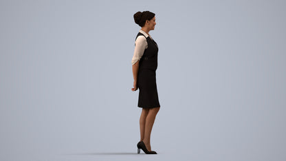 realistic 3D people woman hospitality, render-ready for V-Ray and Corona, FBX OBJ, side view render