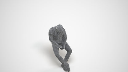scanned 3D man casual sitting, photogrammetry people for Enscape and V-Ray, wireframe three-quarter view