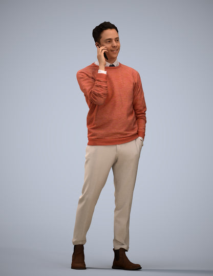 3D human model man casual walking, photogrammetry scanned person for archviz
