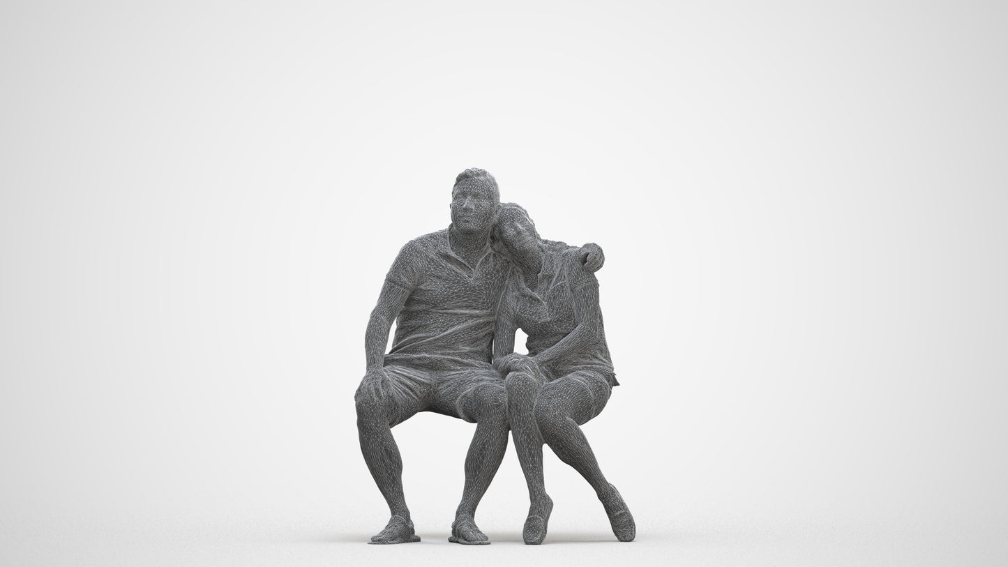 3D human model woman casual couple, photogrammetry scanned person for archviz, three-quarter front view render