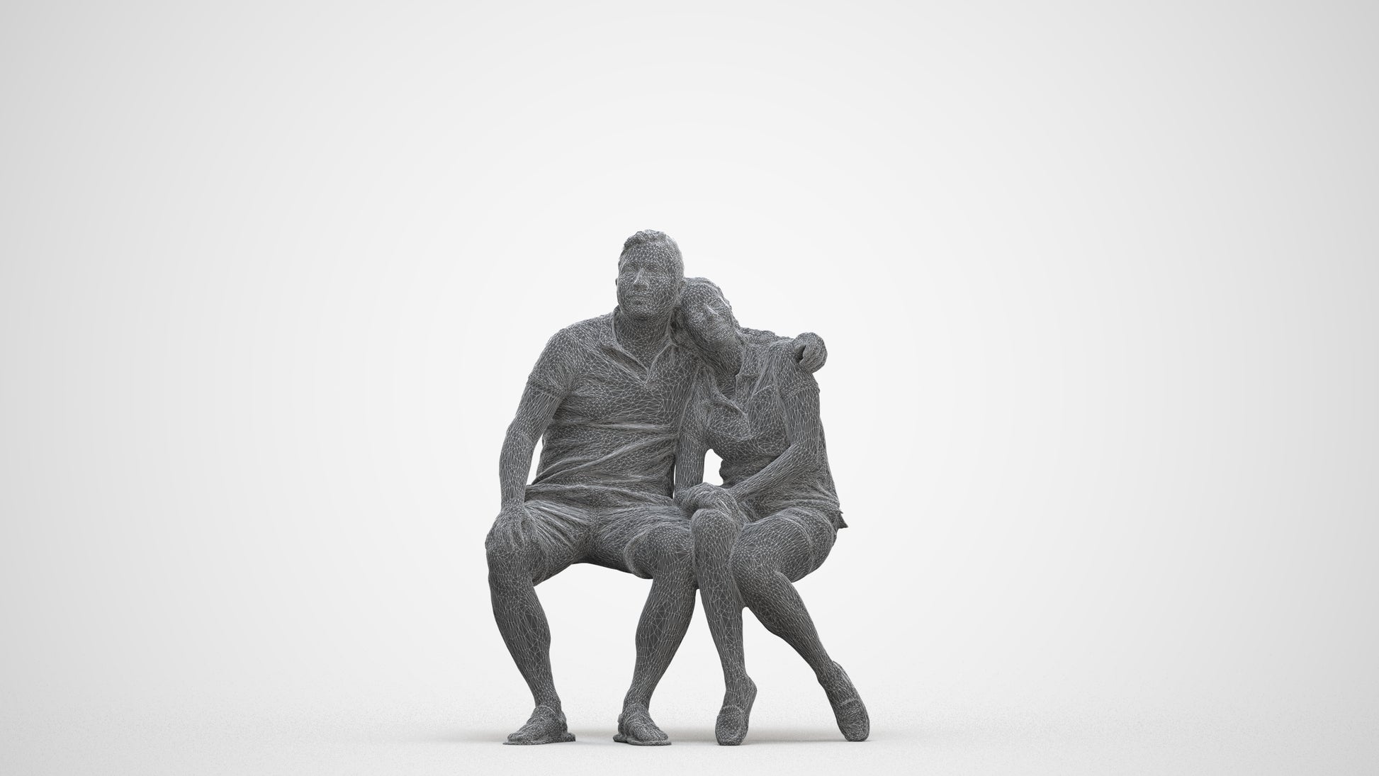 3D human model woman casual couple, photogrammetry scanned person for archviz, three-quarter front view render
