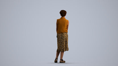 3D human model woman casual standing, photogrammetry scanned person for archviz, front view render