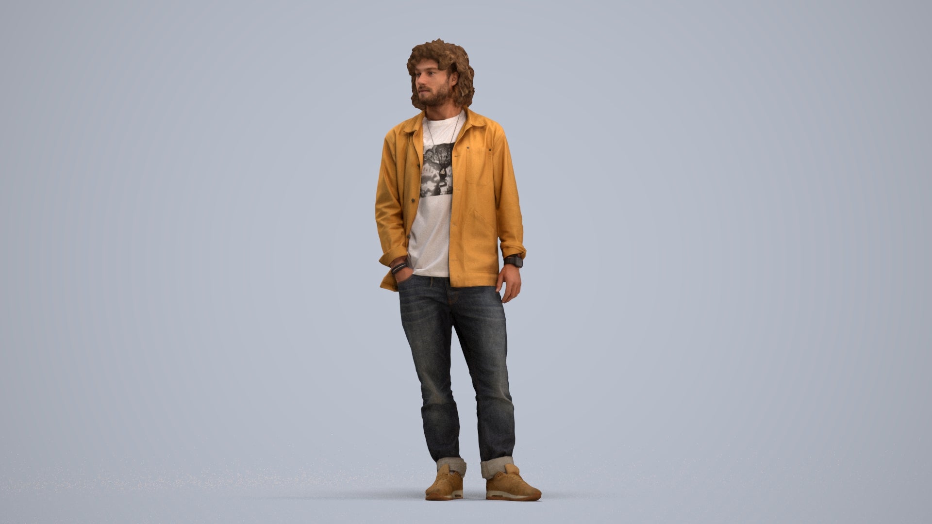 realistic 3D people man casual standing, render-ready for V-Ray and Corona, FBX OBJ, standing pose render