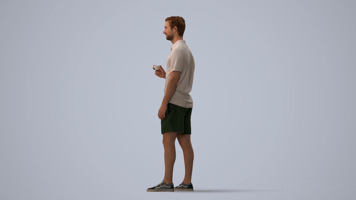 scanned 3D man casual standing, photogrammetry people for Enscape and V-Ray, three-quarter view render