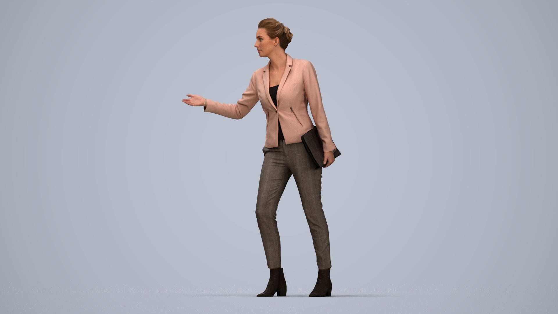 realistic 3D people woman business, render-ready for V-Ray and Corona, FBX OBJ, top-down view render
