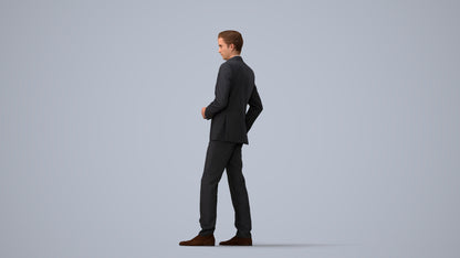 3D scanned man standing business, photorealistic archviz people for Enscape and SketchUp, three-quarter view render