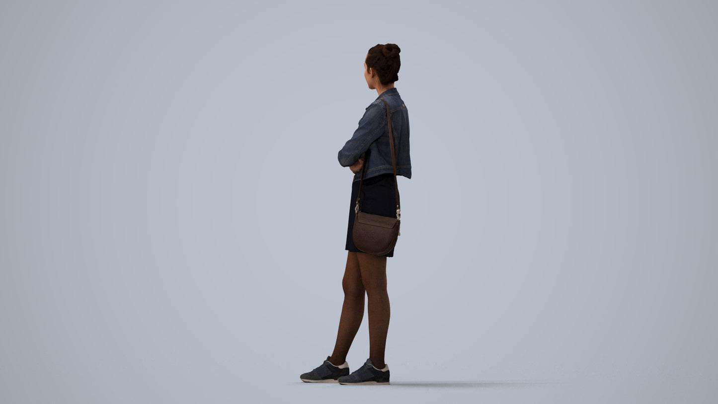 photogrammetry 3D woman casual standing, realistic human model archviz FBX, three-quarter view render