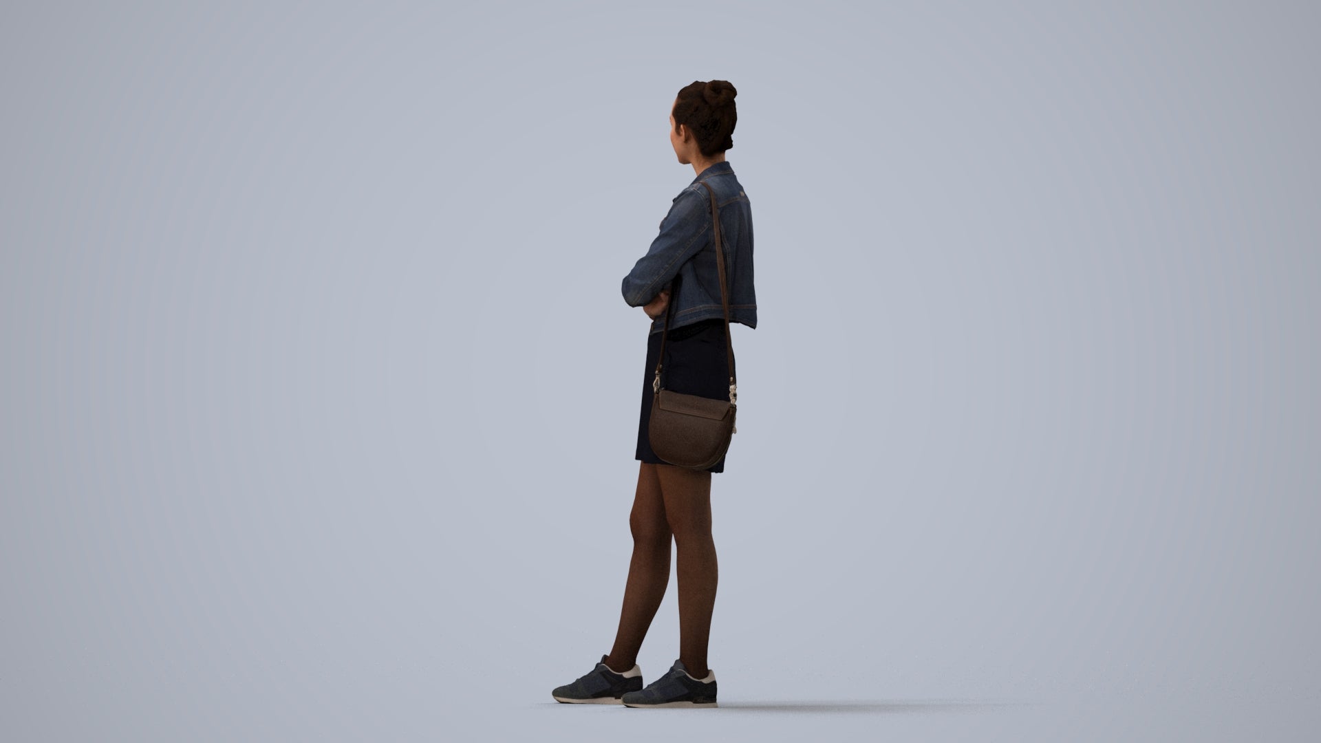 photogrammetry 3D woman casual standing, realistic human model archviz FBX, three-quarter view render