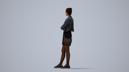 photogrammetry 3D woman casual standing, realistic human model archviz FBX, three-quarter view render