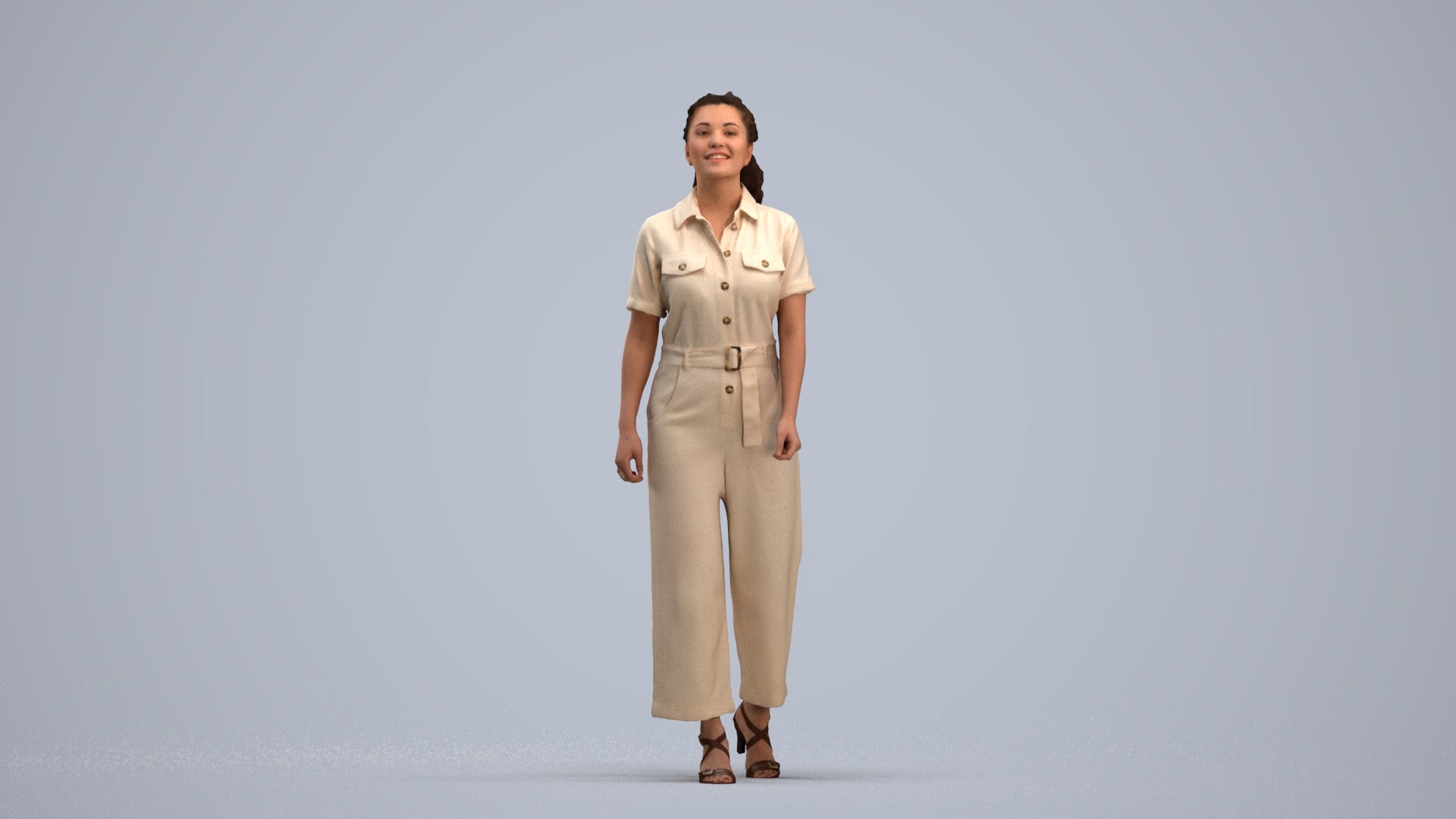 3D people model woman casual walking, scanned human for 3ds Max rendering, standing pose render