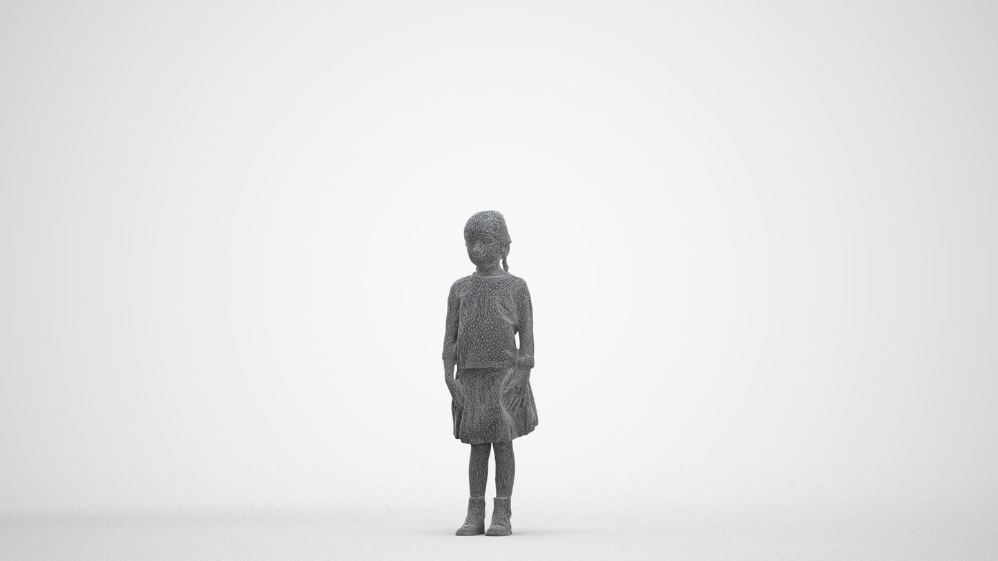 scanned 3D girl casual kids, photogrammetry people for Enscape and V-Ray, three-quarter front view render