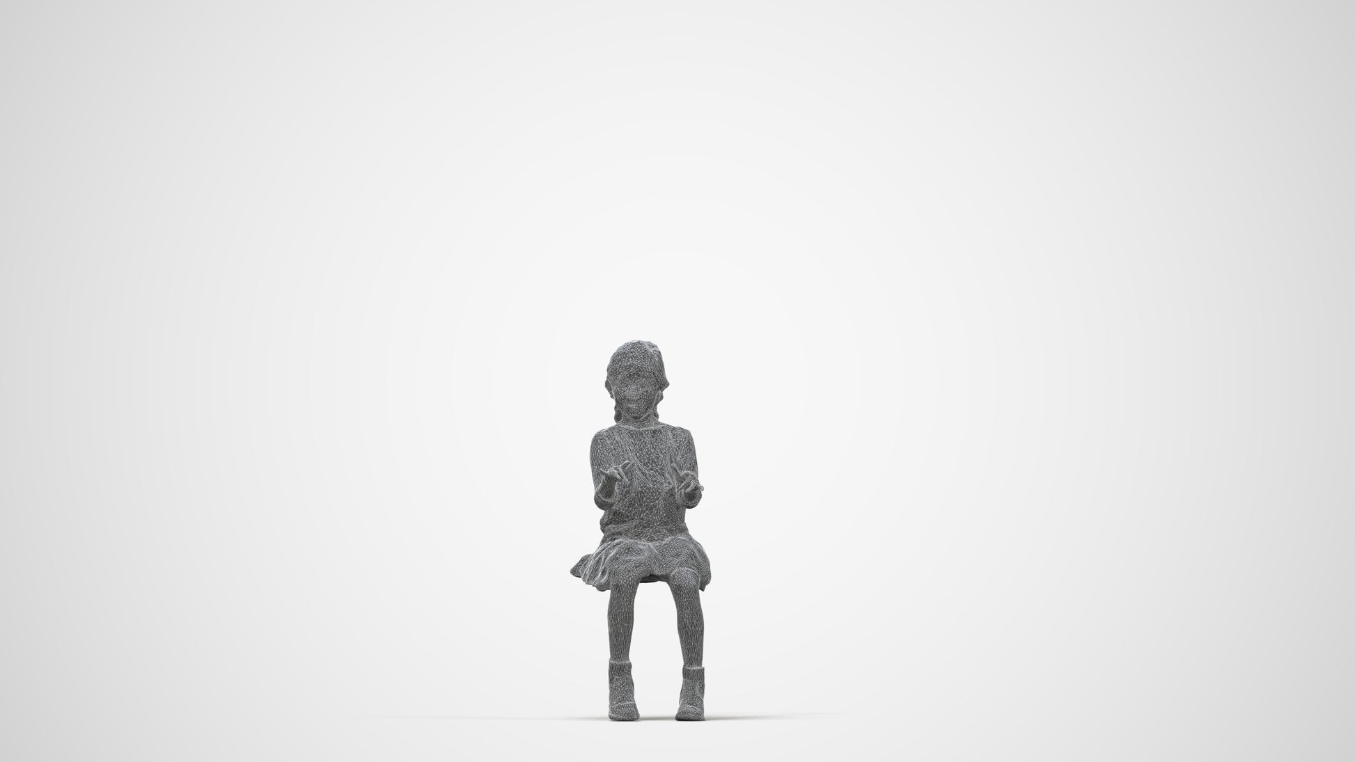 3D people model girl casual kids, scanned human for 3ds Max rendering, wireframe back view