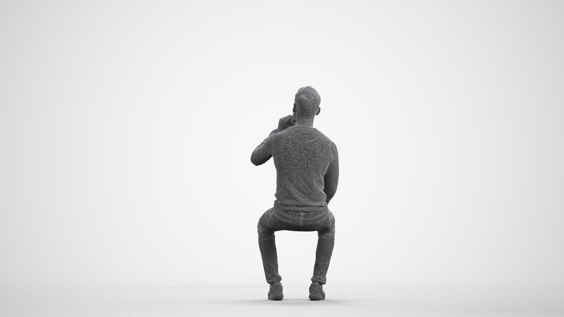 realistic 3D man casual sitting, scanned archviz people for Blender and 3ds Max, wireframe front view