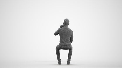 realistic 3D man casual sitting, scanned archviz people for Blender and 3ds Max, wireframe front view
