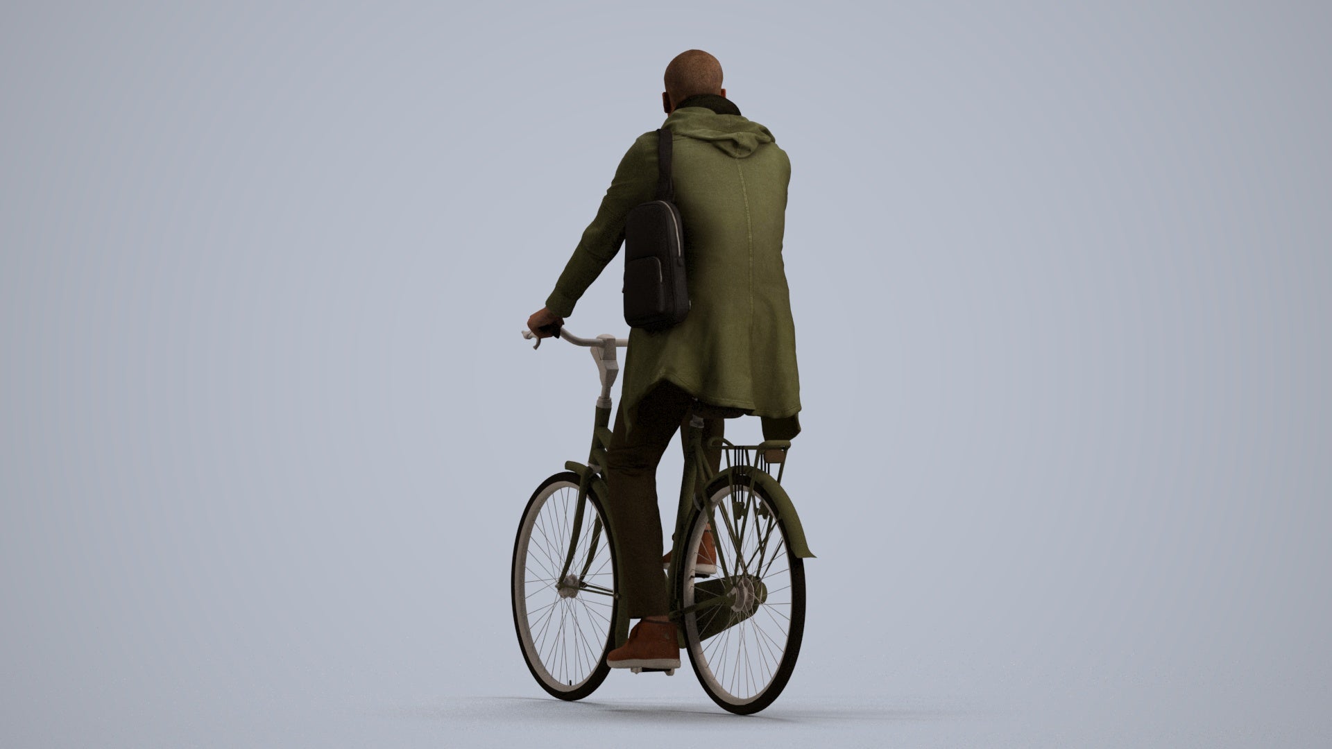 3D human model man casual sitting, photogrammetry scanned person for archviz, front view render