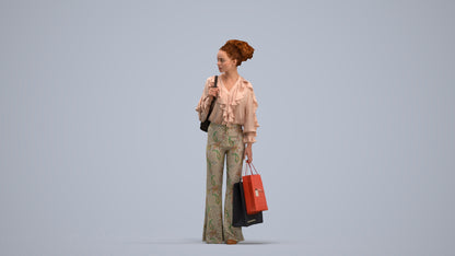 photogrammetry 3D woman casual shopping, realistic human model archviz FBX, standing pose render