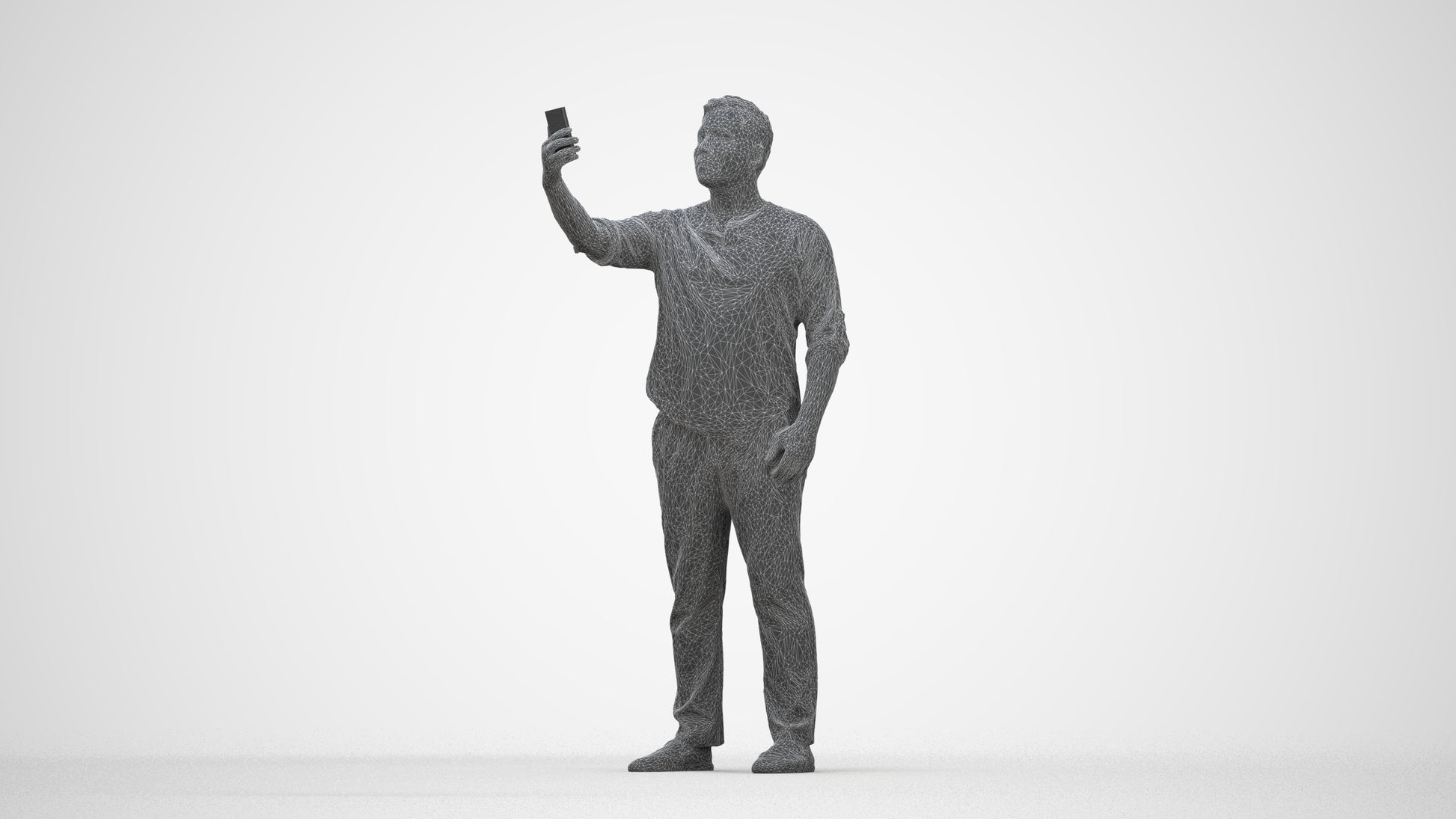 scanned 3D man casual standing, photogrammetry people for Enscape and V-Ray, wireframe back view