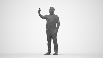 scanned 3D man casual standing, photogrammetry people for Enscape and V-Ray, wireframe back view