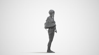 3D scanned senior woman standing, photorealistic archviz people for Enscape and SketchUp, wireframe side view