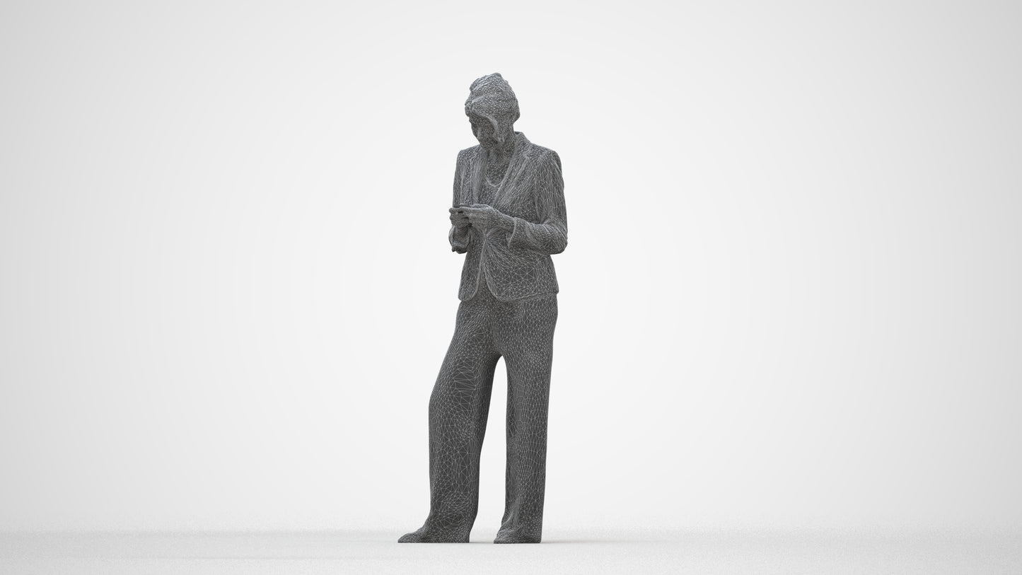realistic 3D woman business, scanned archviz people for Blender and 3ds Max, wireframe back view