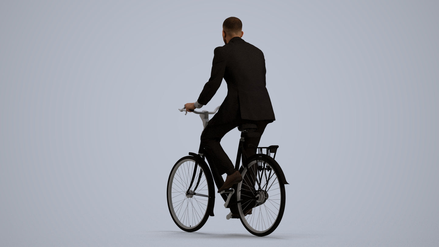 3D people model man business cycling, scanned human for 3ds Max rendering, front view render
