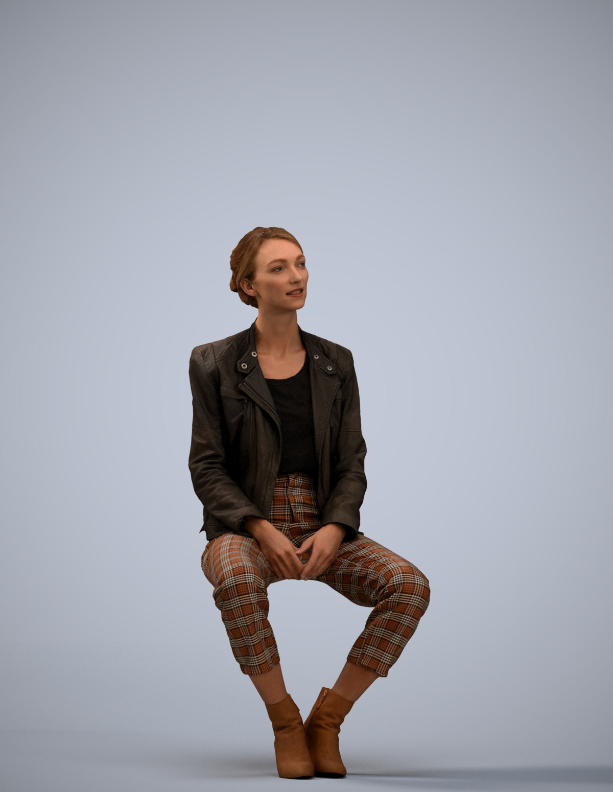 scanned 3D woman casual sitting, photogrammetry people for Enscape and V-Ray